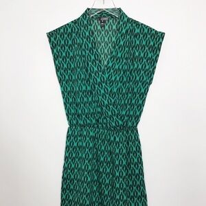 Aqua faux wrap dress elastic waist green/ black XS
